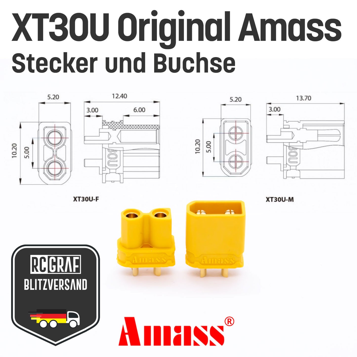 XT30U Original Amass® Stecker Buchse Gelb