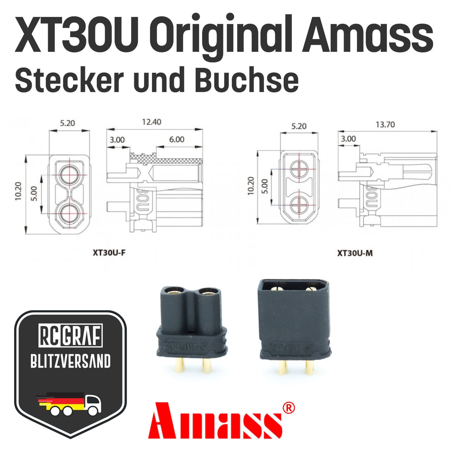 XT30U Original Amass® Stecker Buchse Schwarz