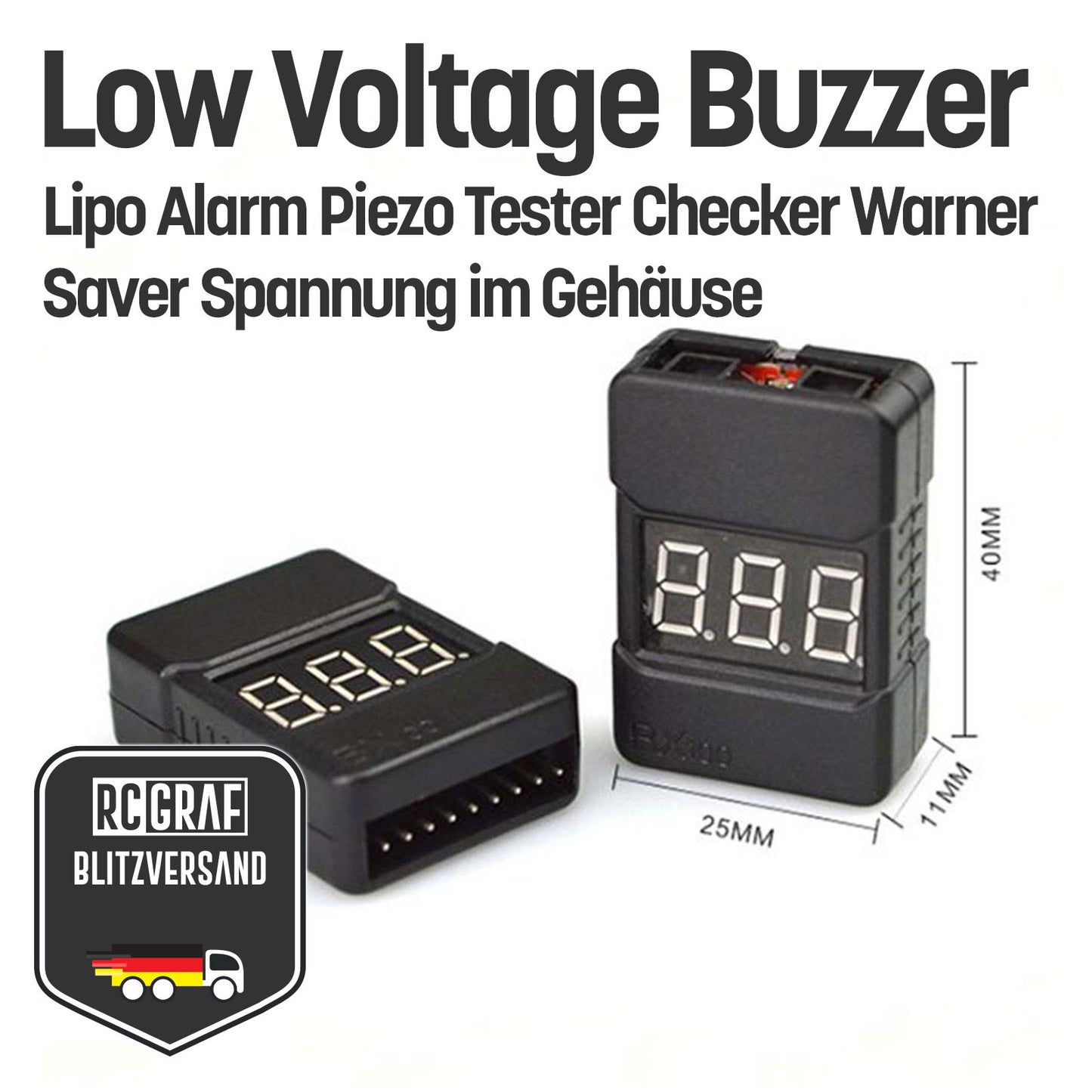 Batterietester Spannungstester Buzzer Alarm Piezo Tester LiPo LiFe NiMH NiCd Li-Ion