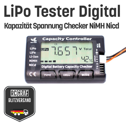 Batterietester Spannungstester Buzzer Alarm Piezo Tester LiPo LiFe NiMH NiCd Li-Ion