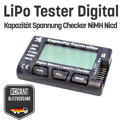 Batterietester Spannungstester Buzzer Alarm Piezo Tester LiPo LiFe NiMH NiCd Li-Ion