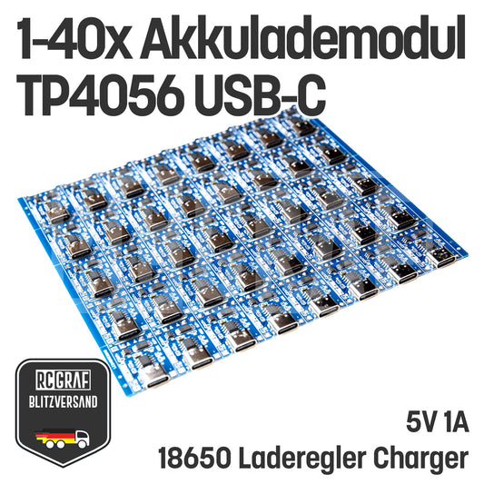 1-40x Akku Lademodul 5V 1A TP4056 USB C 18650 mit Schutzschaltung