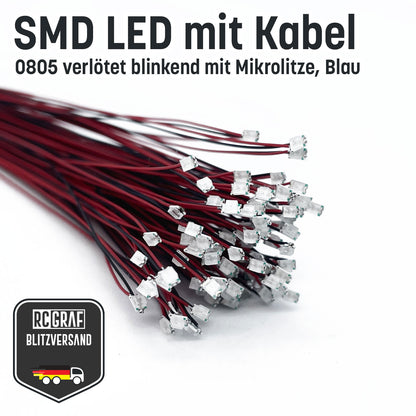 Blinkende SMD LED 0805 Microlitze 30cm