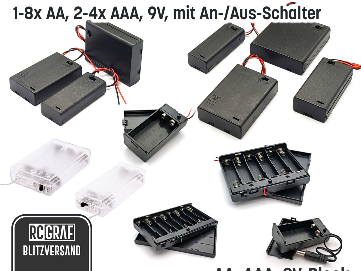 Batteriefach, Akkufach AA AAA 9V Block mit Schalter 